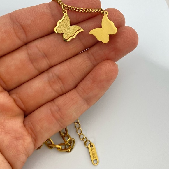 Gold Stainless Steel 2 Layer Butterfly Bracelet/ Pulsera Acero Inoxidable - Picture 6 of 8